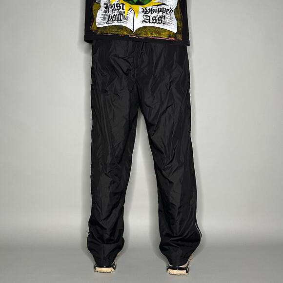 Vintage Starter Track Pants Jet Black Polyester Sweatpants Baggy Wide Leg Y2K - Picture 3 of 4